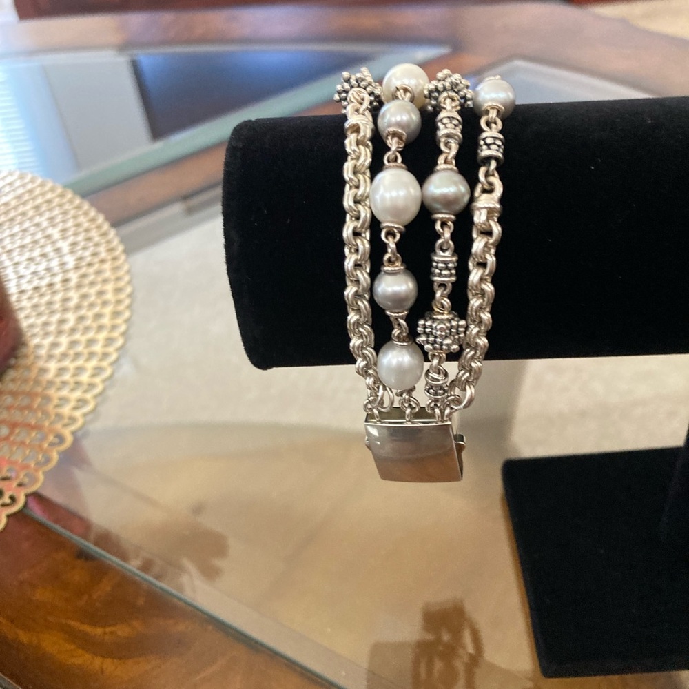 Pre-Loved Michael Dawkins Sterling Silver 4 Strand Pearl Chain Bracelet